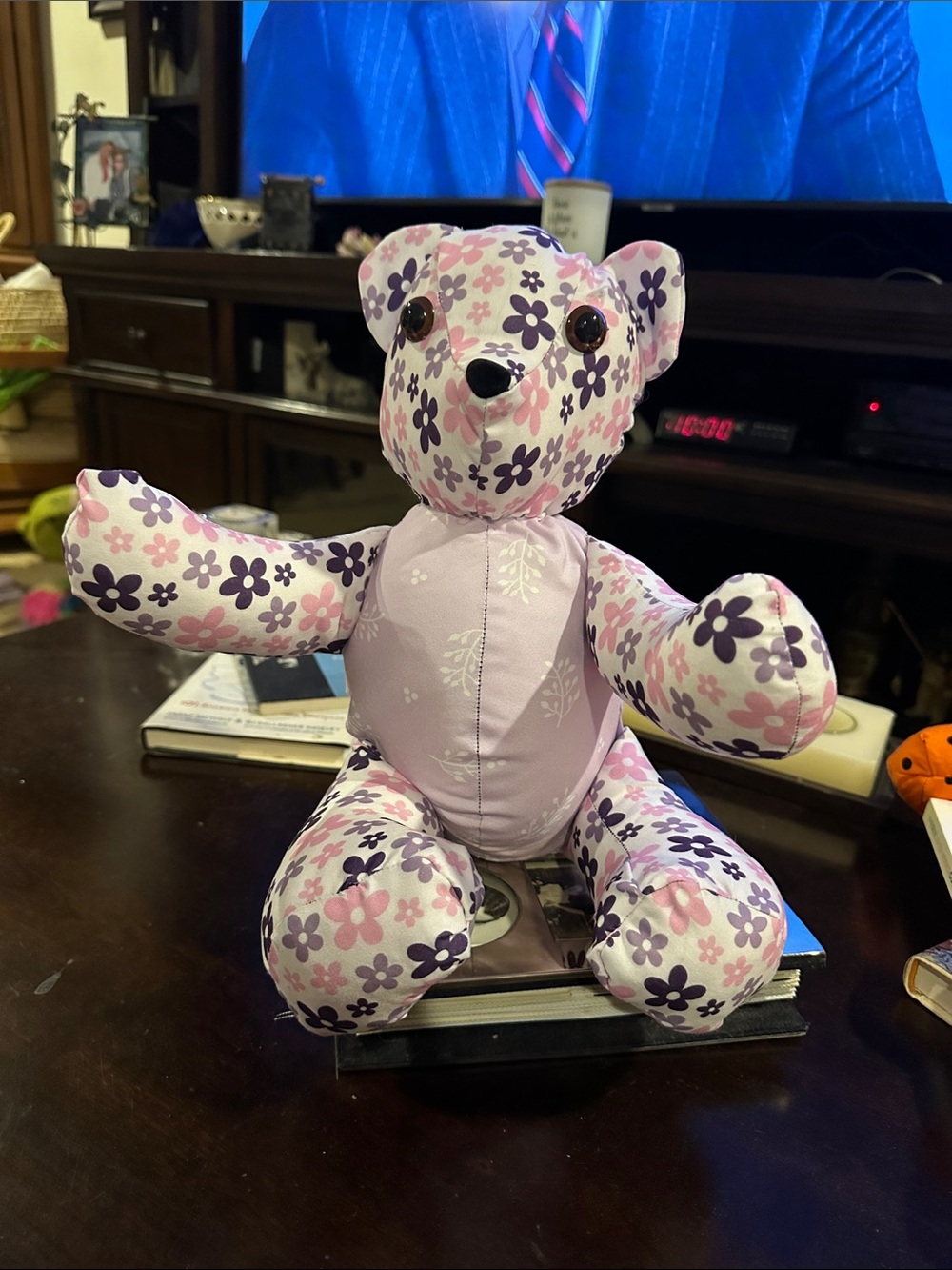 Handmade Floral Pink & Purple Plush Teddy Bear
